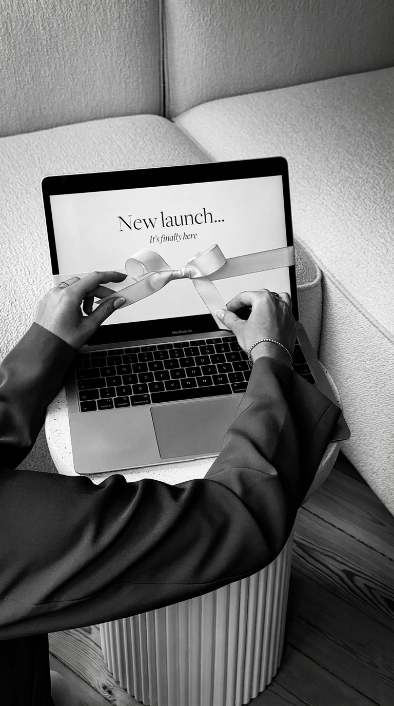 Notebook com o lançamento de um novo produto na tela